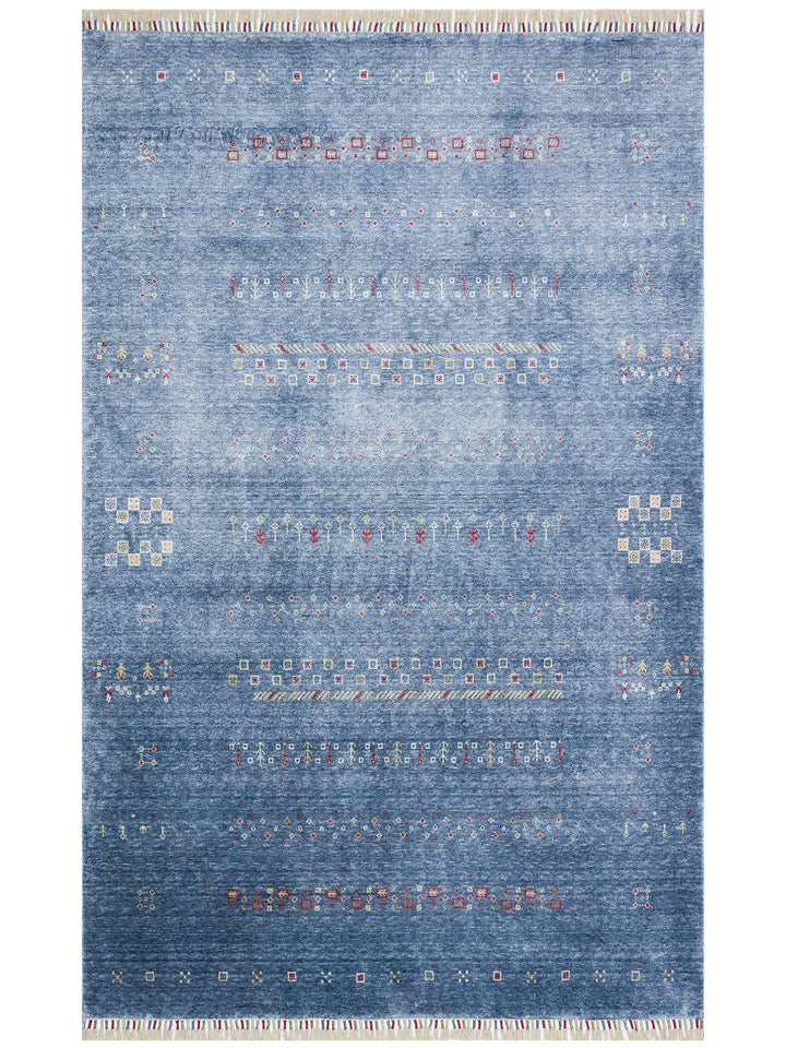 Oushak Carnaval Tappeto Moderno Uşak in TENCEL™ realizzato a mano, 100% naturale, facile da pulire, 06 BLUE