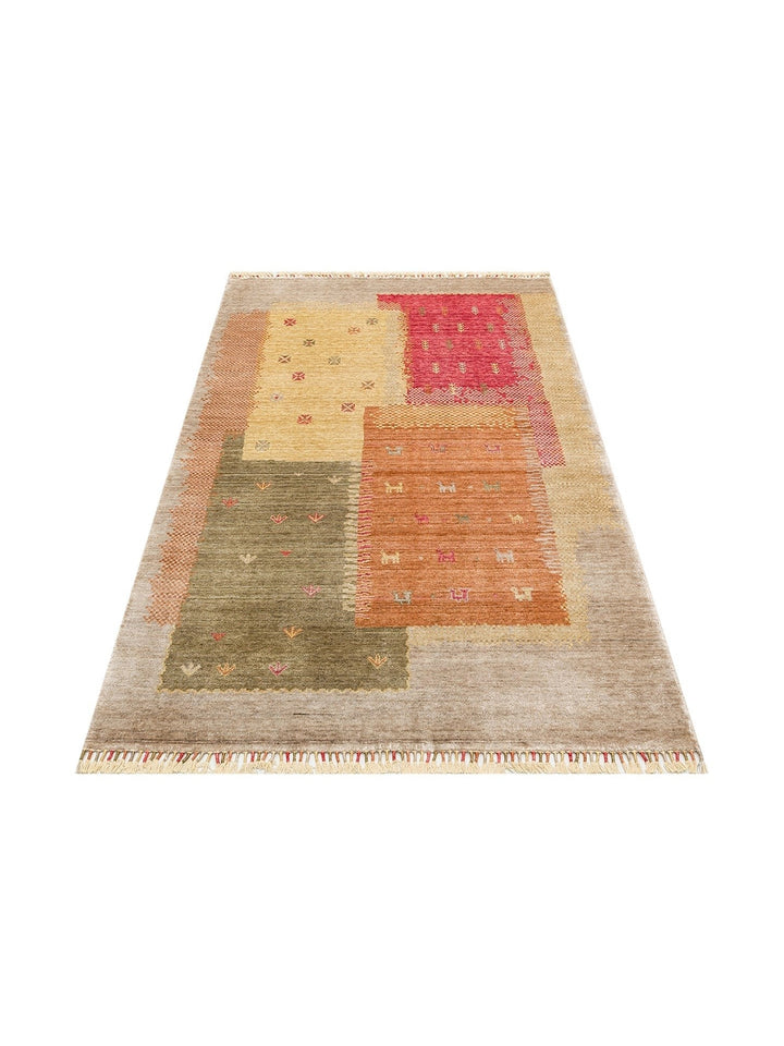 Oushak Carnaval Tappeto Moderno Uşak in TENCEL™ realizzato a mano, 100% naturale, facile da pulire, 07 BEIGE AUTUMN