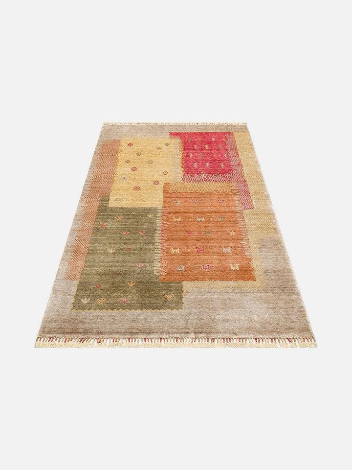Oushak Carnaval %100 Naturel Kolay Temizlenir El Emeğiyle Üretilen TENCEL™ Modern Uşak Halısı 07 BEIGE AUTUMN - Carpetdocia