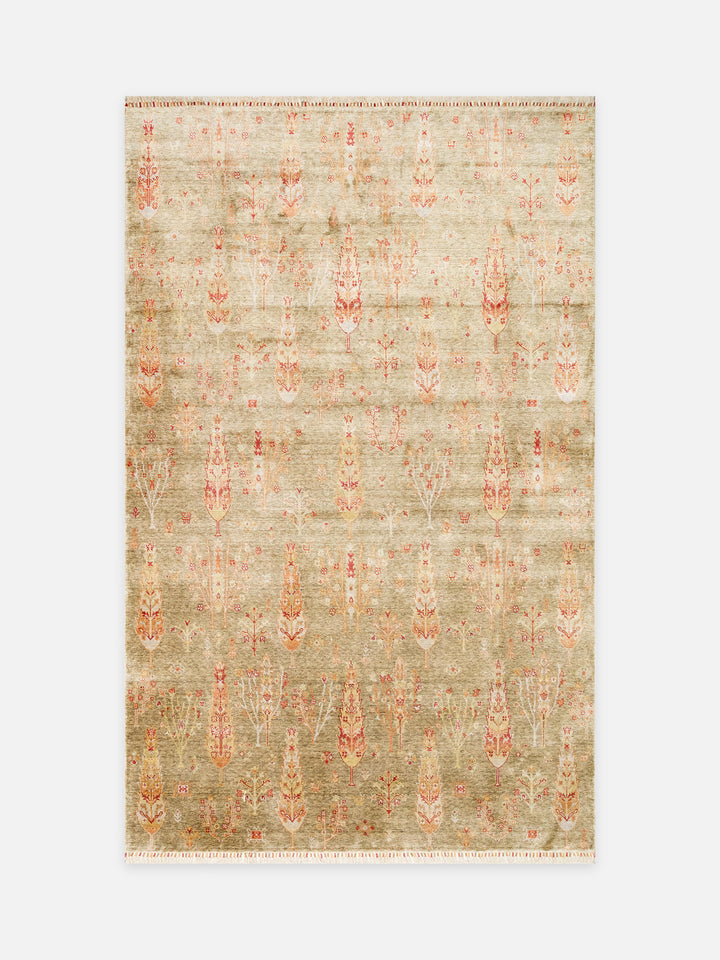 Oushak Carnaval %100 Naturel Kolay Temizlenir El Emeğiyle Üretilen TENCEL™ Modern Uşak Halısı 08 GREEN AUTUMN - Carpetdocia - kusbakisi