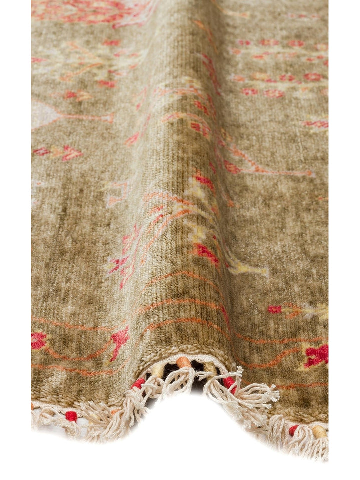 Oushak Carnaval Tappeto Moderno Uşak in TENCEL™ realizzato a mano, 100% naturale, facile da pulire, 08 GREEN AUTUMN Q