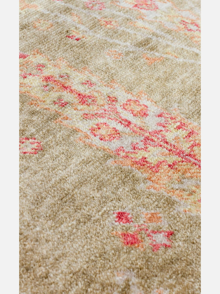 Oushak Carnaval %100 Naturel Kolay Temizlenir El Emeğiyle Üretilen TENCEL™ Modern Uşak Halısı 08 GREEN AUTUMN Q - Carpetdocia