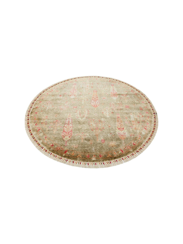 Oushak Carnaval Tappeto Moderno Uşak in TENCEL™ realizzato a mano, 100% naturale, facile da pulire, 08 GREEN AUTUMN Q