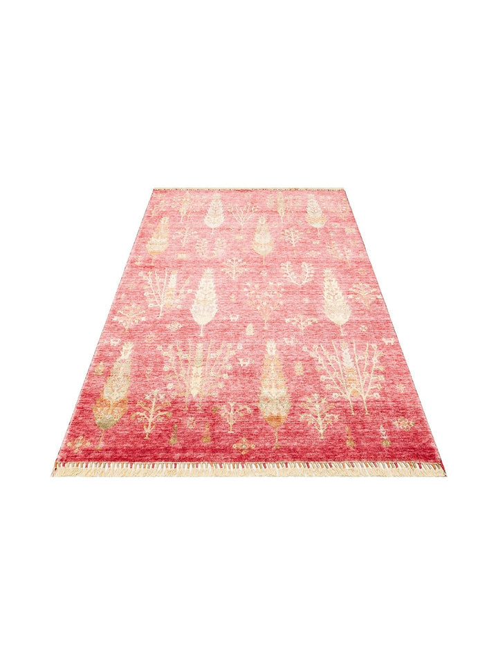 Oushak Carnaval Tappeto Moderno Uşak in TENCEL™ realizzato a mano, 100% naturale, facile da pulire, 08 RED AUTUMN