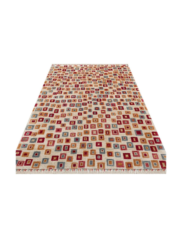 Oushak Carnaval %100 Naturel Kolay Temizlenir El Emeğiyle Üretilen TENCEL™ Modern Uşak Halısı 21 BEIGE MULTY - Carpetdocia