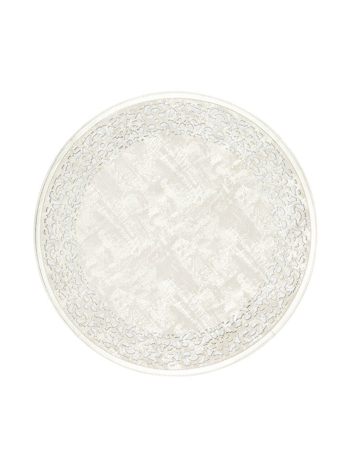 Gravür Klasik Ve Modern İşleme ve Oymaya Sahip Parlak Bordürlü Suni Deri Halı 01 CREAM GOLD Q - Carpetdocia