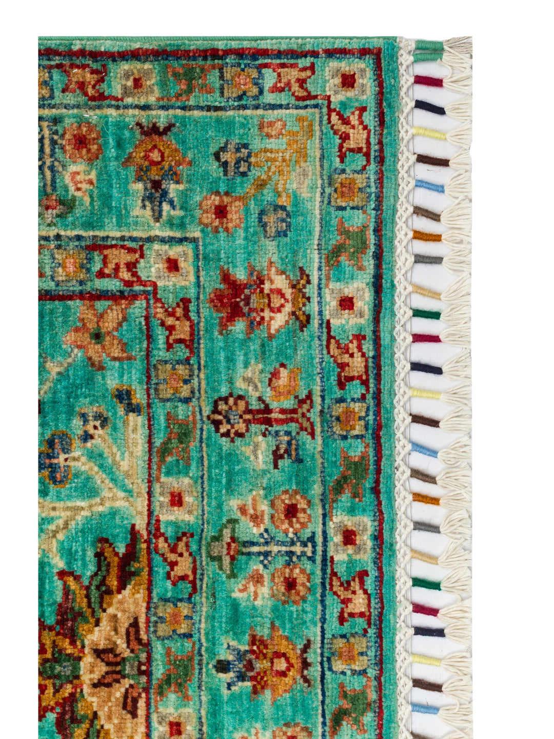 El dokuma Afgan halı turkuaz bitkisel desen 82x252 cm