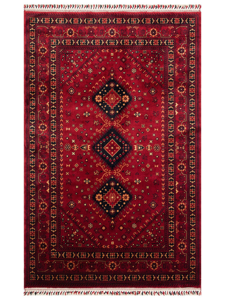Kabil Afgan Yağcıbedir Desenli El Emeğiyle Özel Tezgahlarda Üretilen Tensel Uşak Halısı 961 RED - Carpetdocia