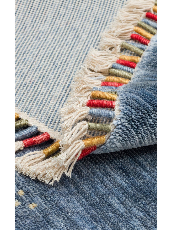 Oushak Carnaval %100 Naturel Kolay Temizlenir El Emeğiyle Üretilen Yuvarlak Uşak Halısı 06 BLUE Q - Carpetdocia