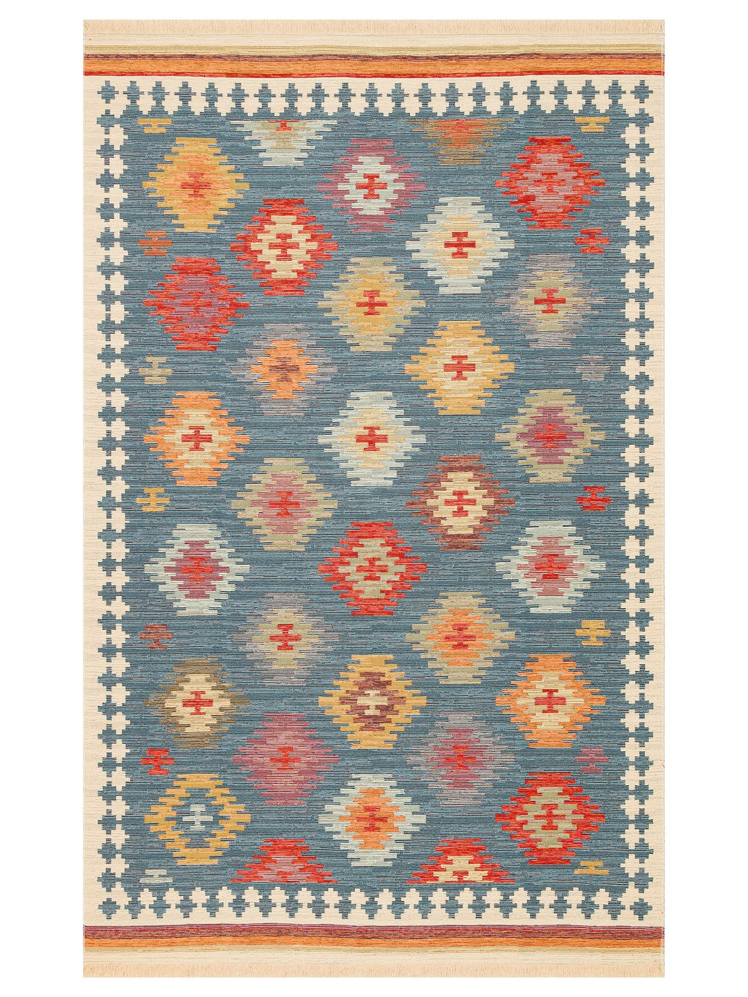 Rota Yıkanabilir, Çift Taraflı Kullanıma Uygun Yumuşak Tuşeli Otantik Kilim 04 NAVY - Carpetdocia