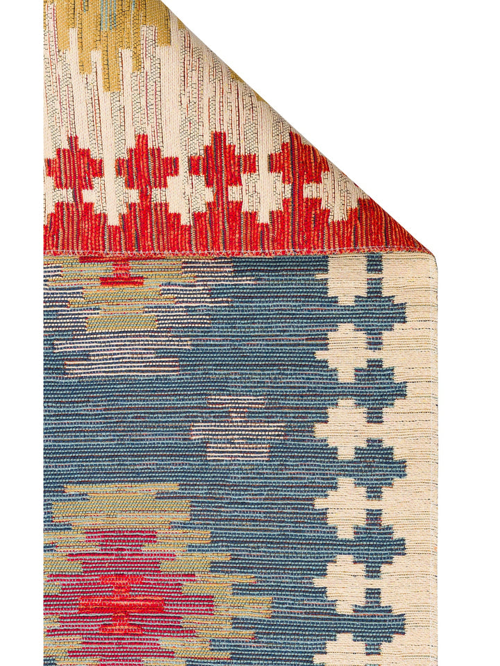 Rota Yıkanabilir, Çift Taraflı Kullanıma Uygun Yumuşak Tuşeli Otantik Kilim 04 NAVY - Carpetdocia
