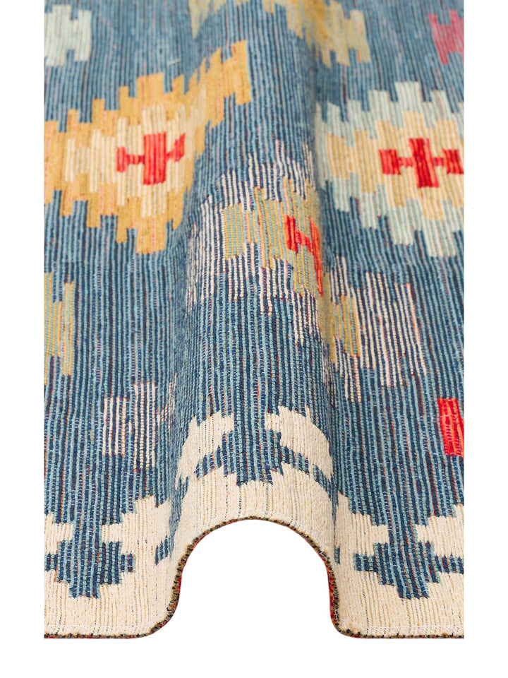 Rota Yıkanabilir, Çift Taraflı Kullanıma Uygun Yumuşak Tuşeli Otantik Kilim 04 NAVY - Carpetdocia