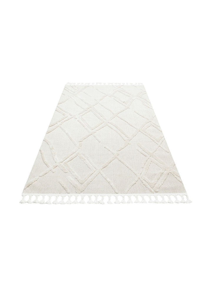 Tabasco Serisi Etnik Desenli Oturma Odası Salon Koridor Antre Modern İskindinav Halı TAB 03 WHITE - Carpetdocia