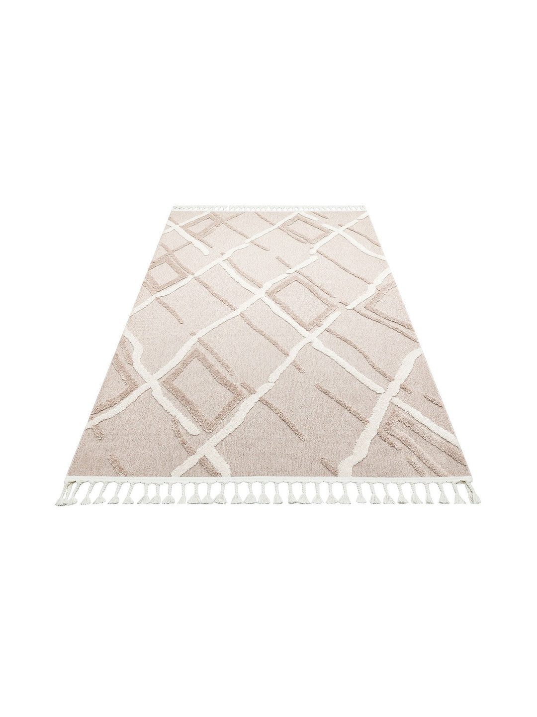 Tabasco Serisi Etnik Desenli Oturma Odası Salon Koridor Modern İskindinav Halı TAB 03 BEIGE WHITE - Carpetdocia