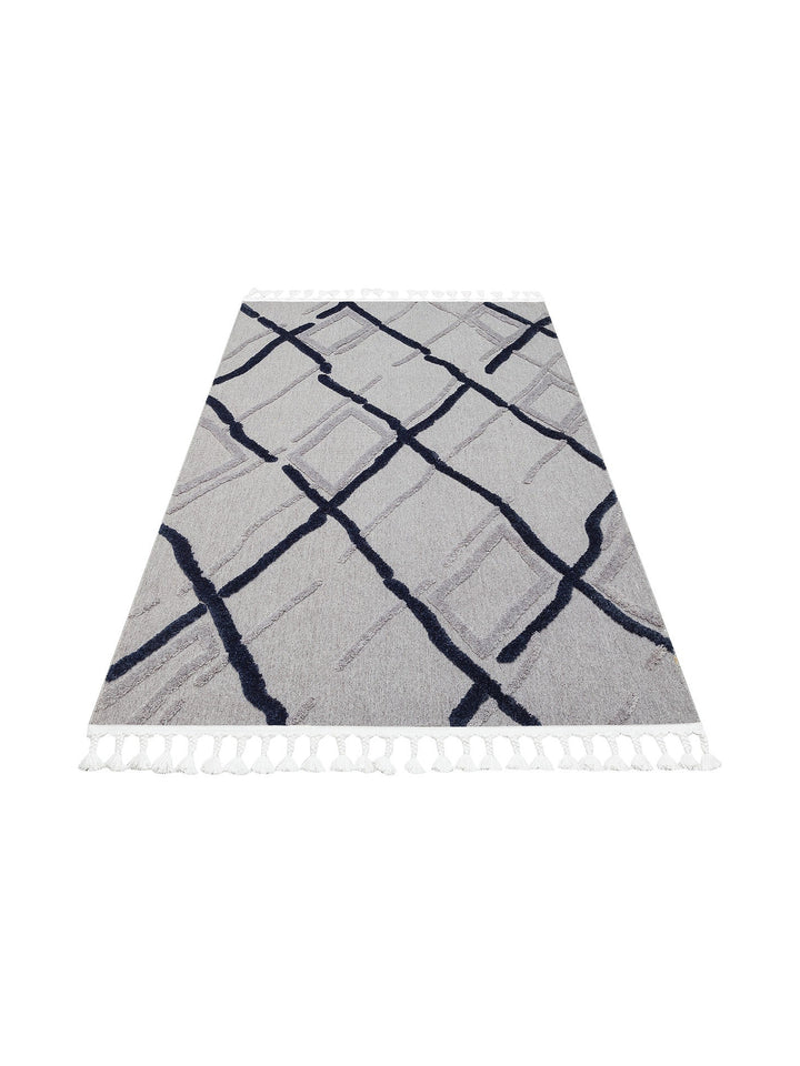 Tabasco Serisi Etnik Desenli Oturma Odası Salon Koridor Modern İskindinav Halı TAB 03 GREY NAVY - Carpetdocia