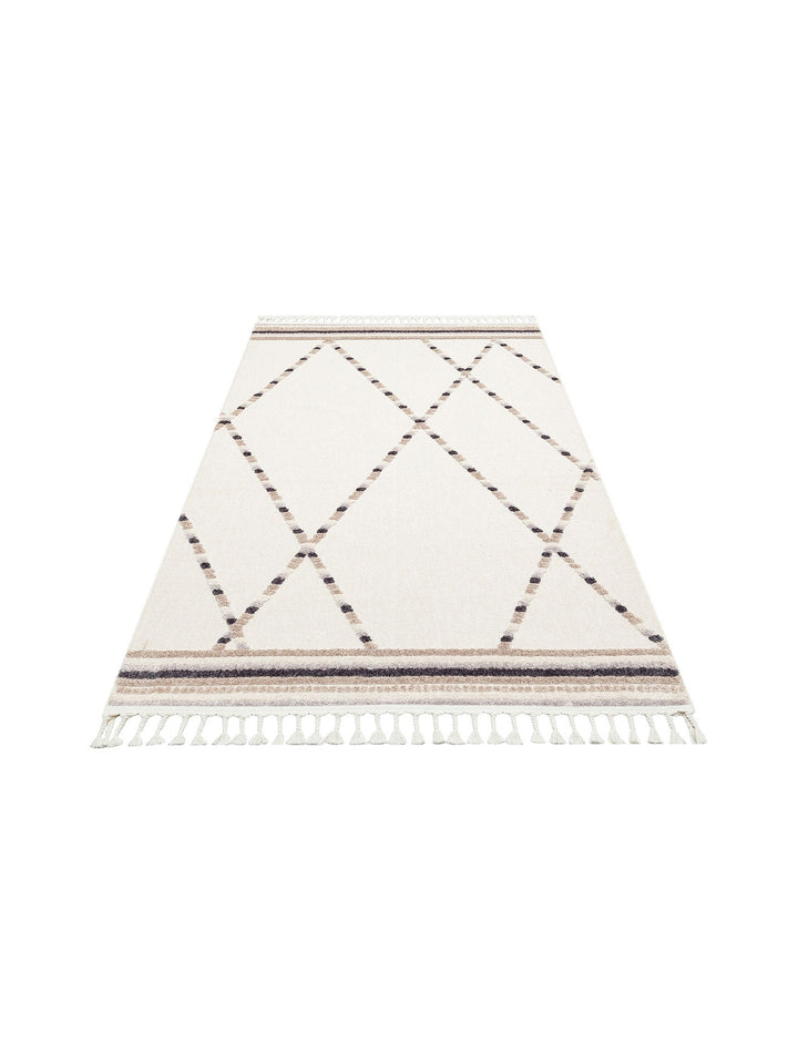 Tabasco Serisi Etnik Desenli Oturma Odası Salon Koridor Modern İskindinav Halı TAB 04 WHITE BEIGE - Carpetdocia