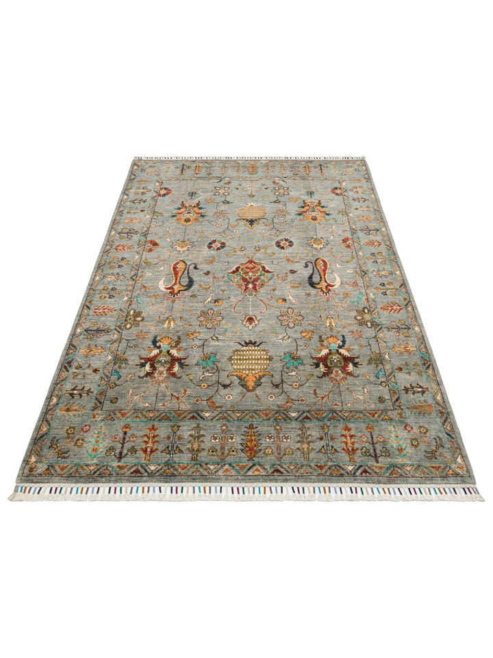 El dokuma Afgan halı çağla yeşili bitkisel desen 156x216 cm