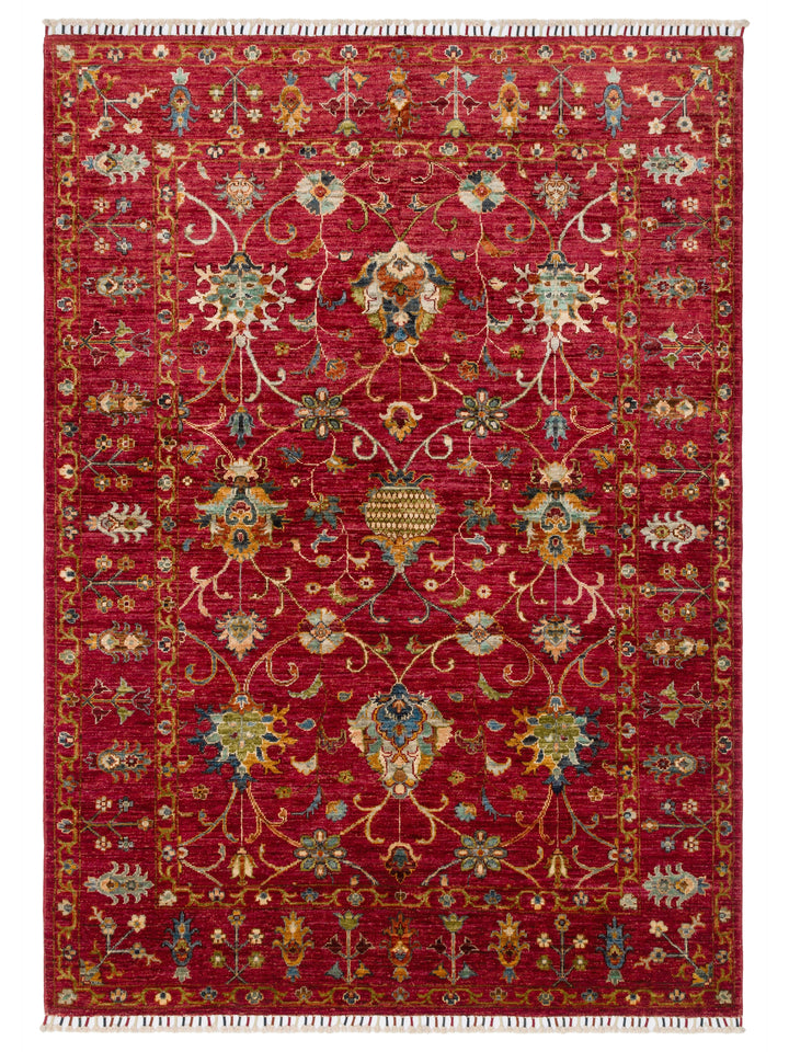 El dokuma Afgan kırmızı halı 148x206 cm kuşbakışı