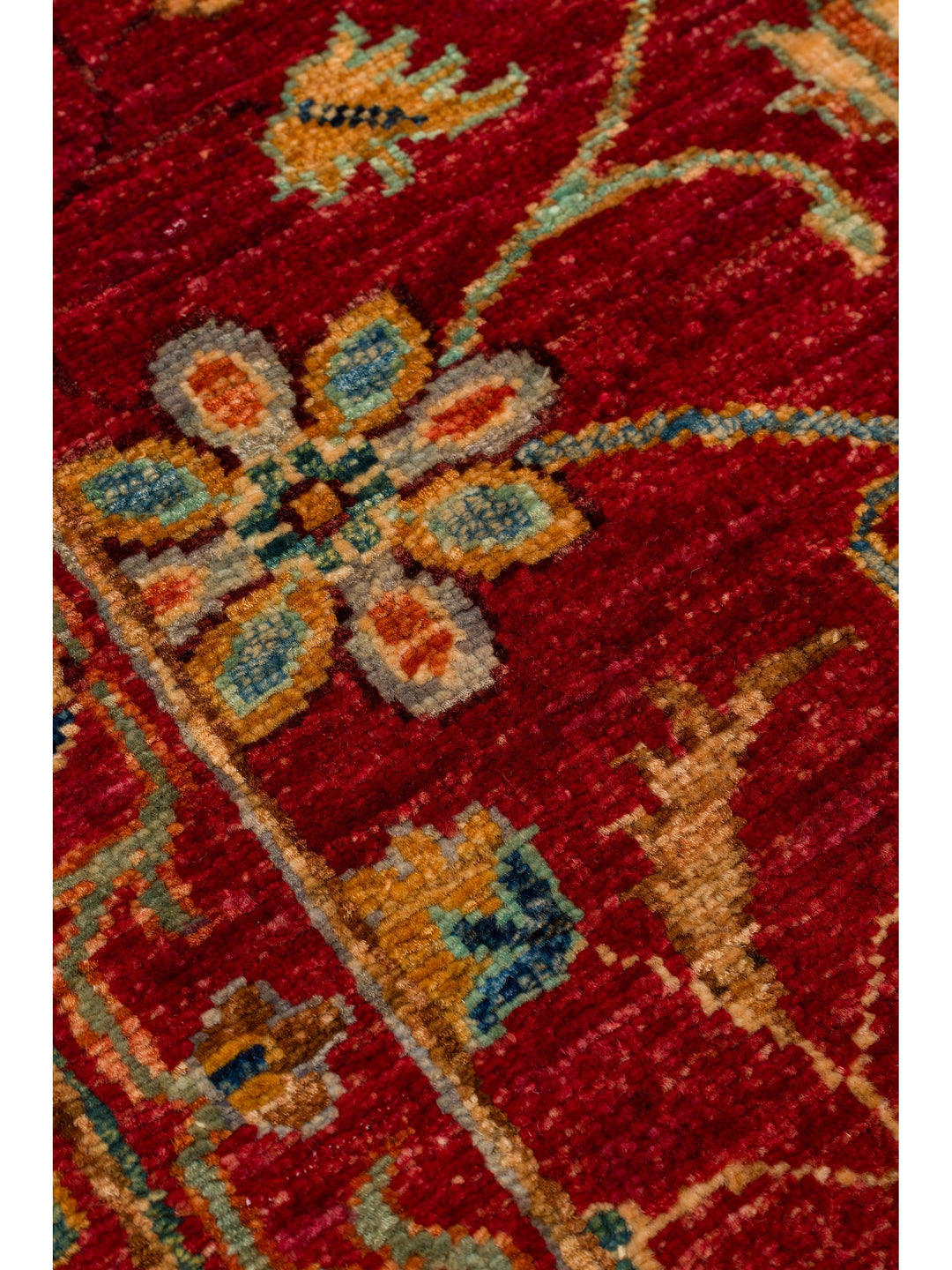 El dokuma Afgan halı kırmızı bitkisel desen 179 x 243 cm detay