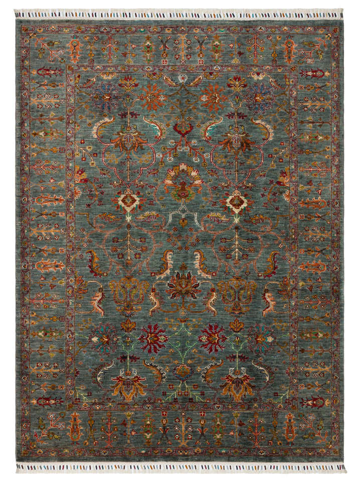 El dokuma Afgan halı çağla yeşili bitkisel desen 159x212 cm