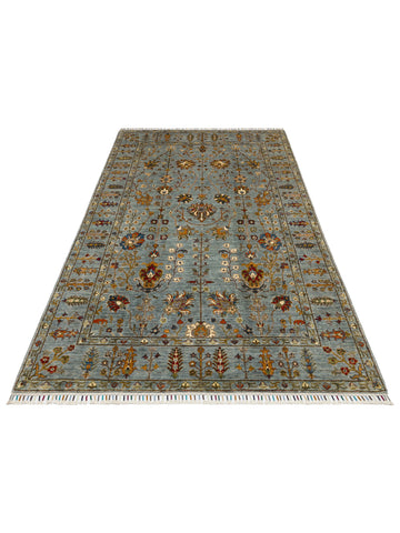 El dokuma Afgan halı petrol mavisi bitkisel desen 174x256 cm