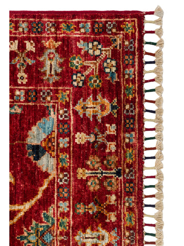 El dokuma Afgan halı kırmızı bitkisel desen 85x291 cm