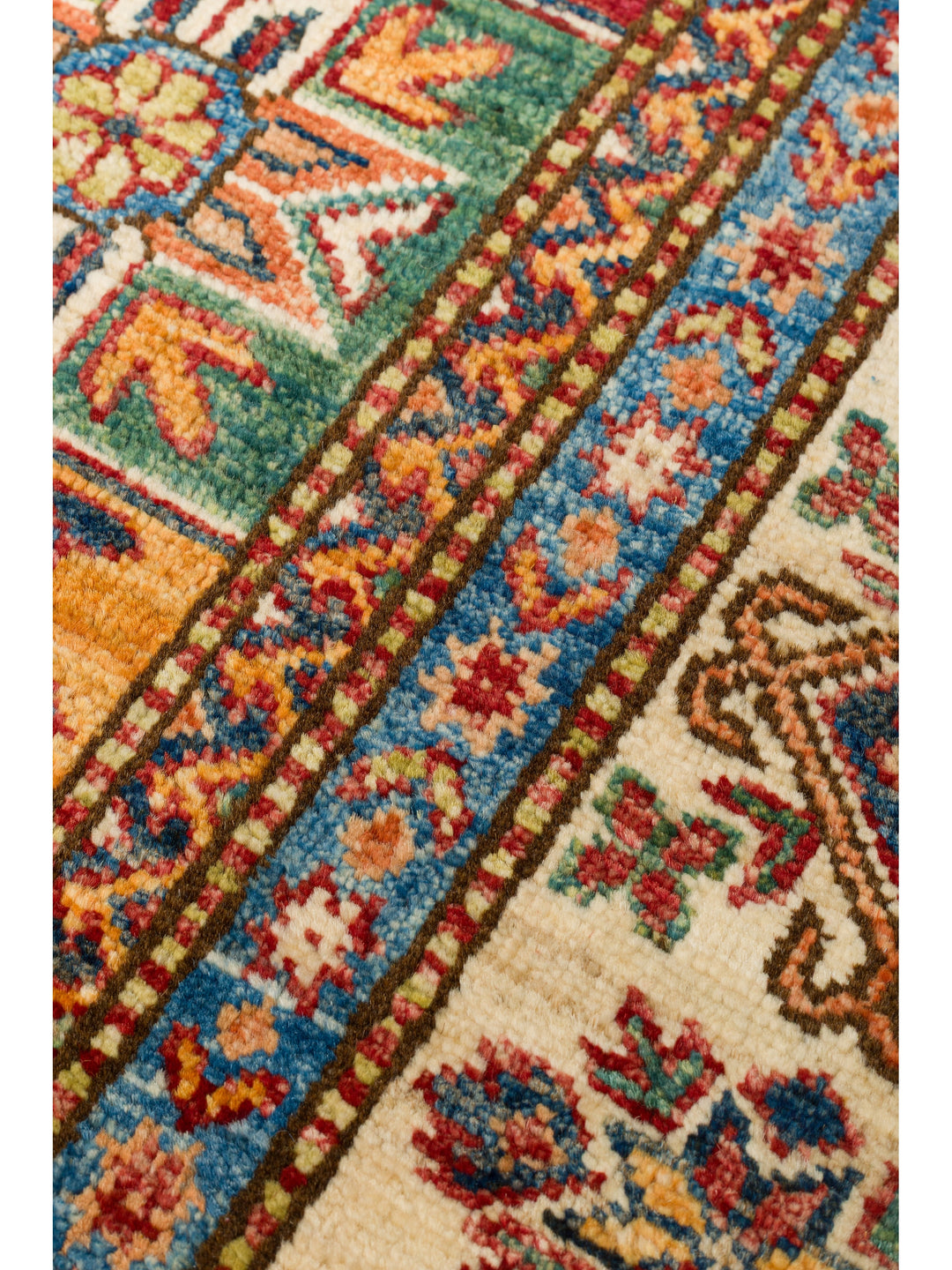 El dokuma Afgan Kazak halı kırmızı geometrik madalyon 171 x 244 cm detay