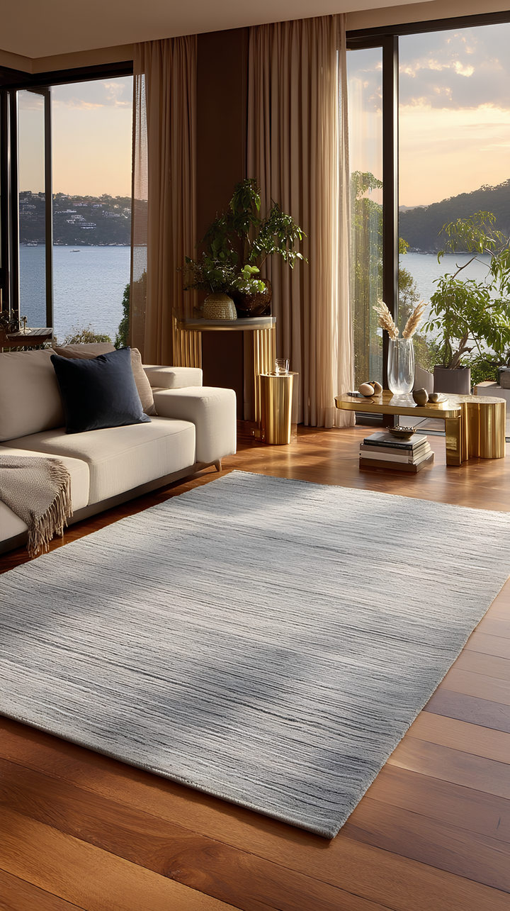 Amore Series 100% Natural Banana Silk Viscose and Wool Blend Living Room Handwoven Carpet GREY