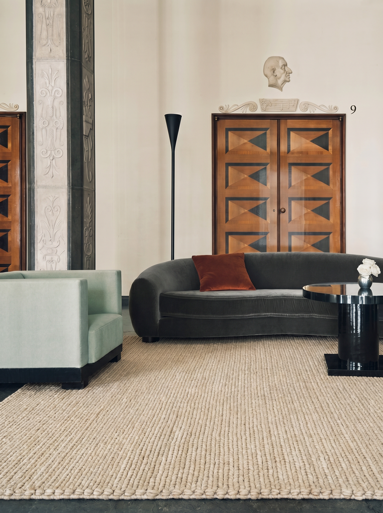 Tapis tissé main en maille pour salon, séjour et chambre de la série Bern BEIGE  