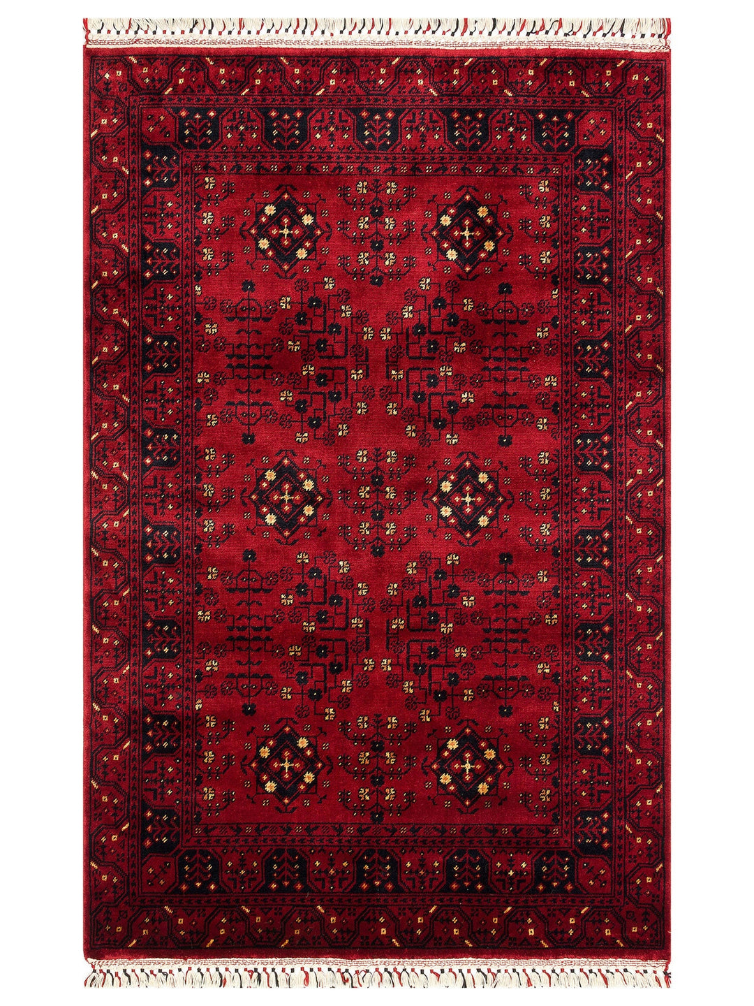 Kabil Afgan Desenli El Emeğiyle Özel Tezgahlarda Üretilen TENCEL™ Uşak Halısı 959 RED - Carpetdocia