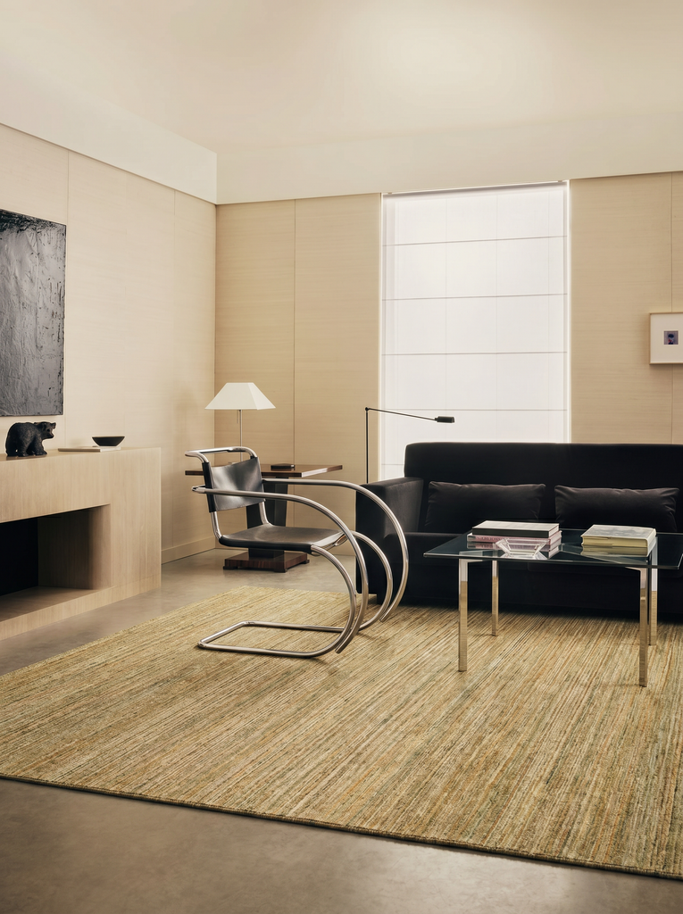 Helsinki Série Tapis tissé main moderne scandinave en laine et viscose 100 % naturelle pour salon, séjour LIME