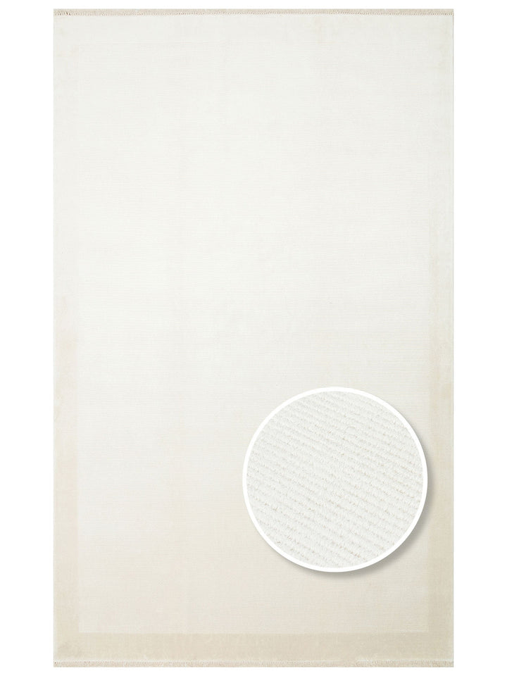 Montenegro Viskon Karışımlı Sade Desenli Sık Dokuma Oturma Odası Salon Koridor Modern Halı 02 CREAM - Carpetdocia