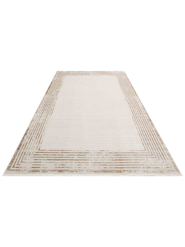 Mumbai Serisi Art Deco Desenli Yüksek Kalite Sık Dokuma Parlak Salon Halısı 01 CREAM GOLD - Carpetdocia