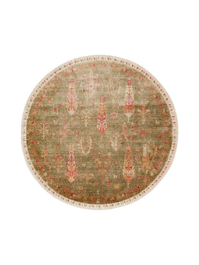 Oushak Carnaval 100% Natural Easy to Clean Handmade TENCEL™ Round Uşak Carpet 08 GREEN Q