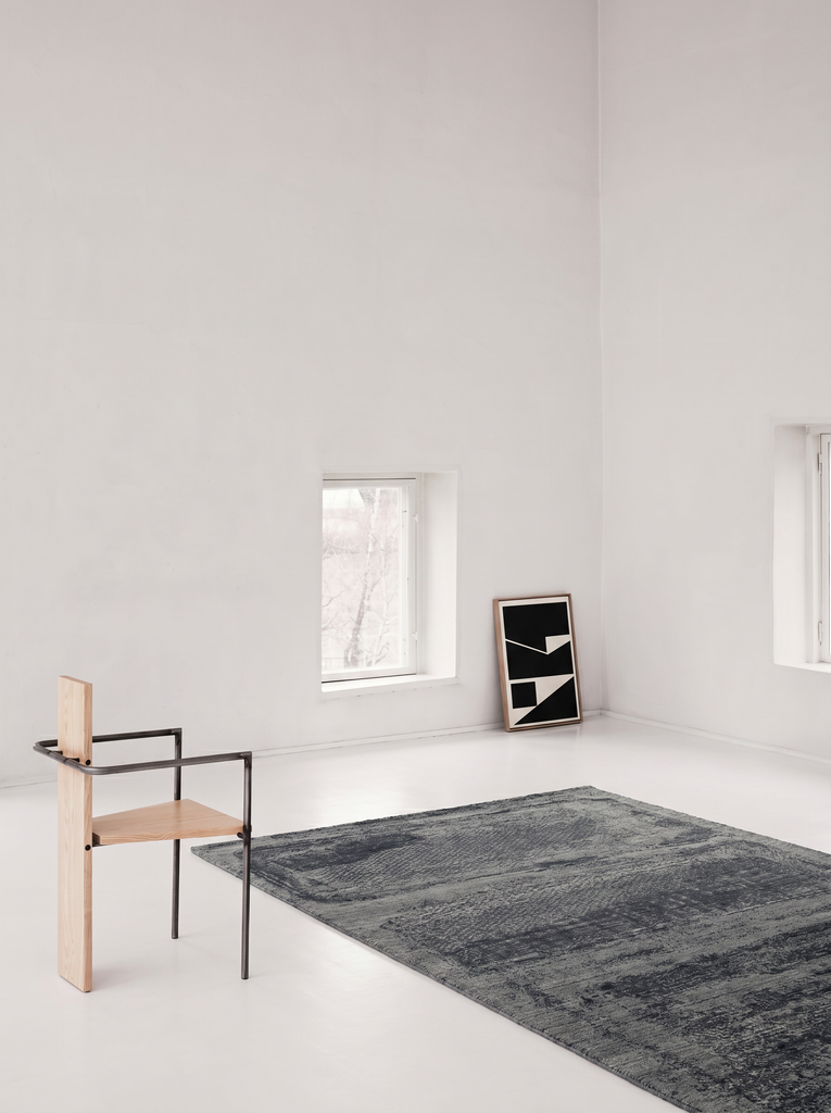 Palette Serie 100% Naturwolle, Viskose, Baumwolle Handgewebter Skandinavischer Teppich für Wohnzimmer, Sitzbereich BLACK  