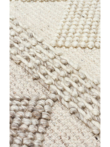 Woolstar %100 Naturel Kazak Desenli Salon Oturma Odası Koridor Antre El Dokuma Örgü Halı JD 01 NATU - Carpetdocia